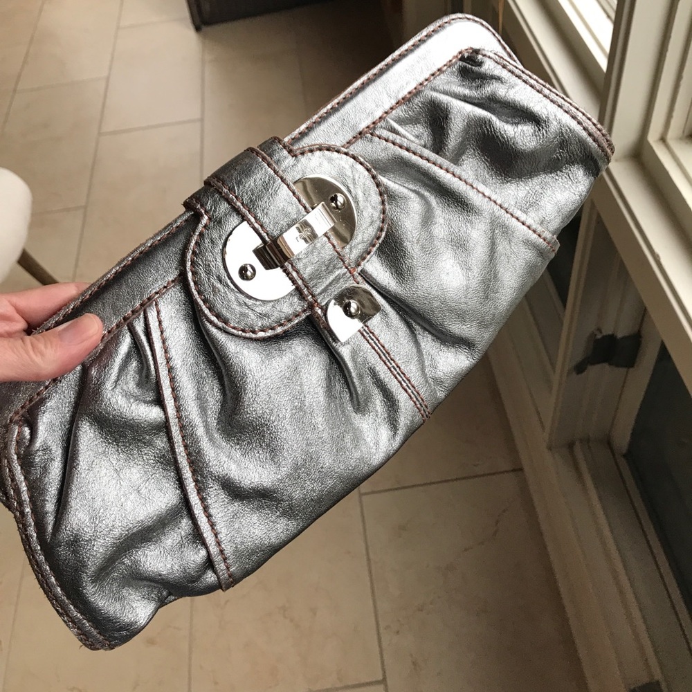 Rafe silver metallic leather clutch